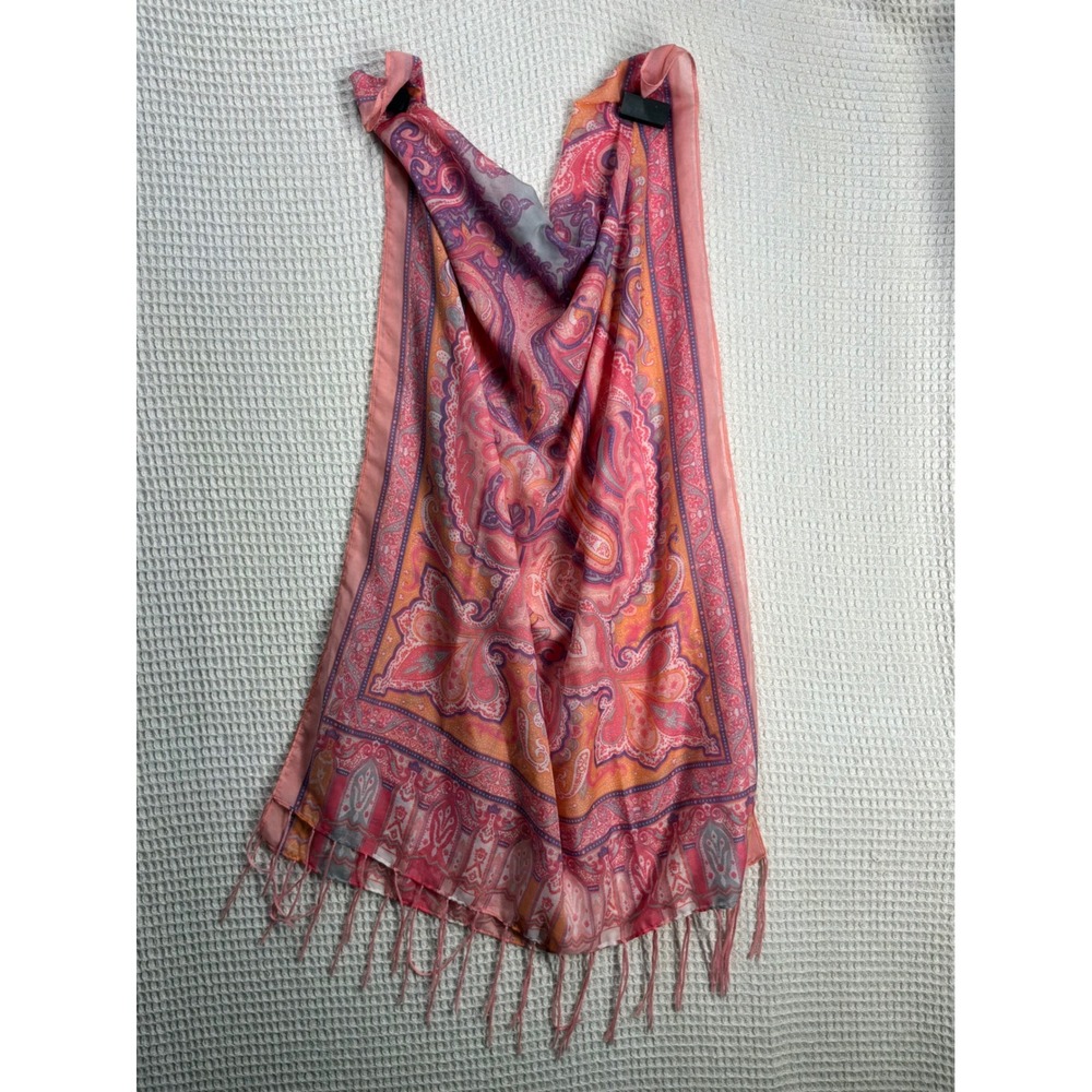 Boho Womens Unbranded Paisley Fringe Oblong Scarf OS Pink Orange Purple